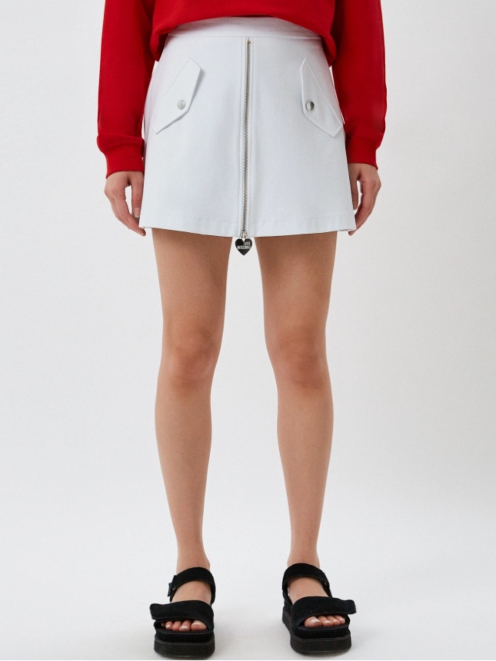 LOVE MOSCHINO zip mini skirt skort white size 10 heart